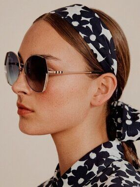 Carolina Herrera  SHE162 Oversized Sunglasses  Geometric Gold Burgundy Metal Fra